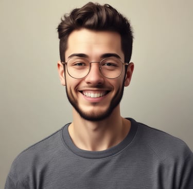 A happy woman holding a package with mercadomosaico branding in a cozy home setting.