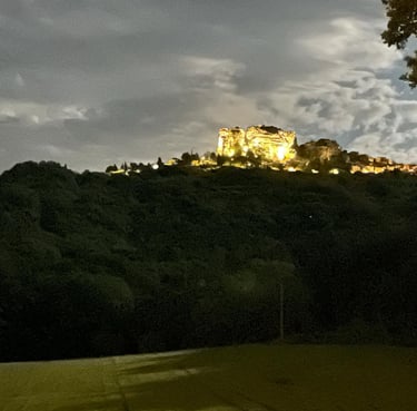 Saignon Rock illuminated at night
