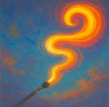 A paintbrush painting a ribbon of light by itself