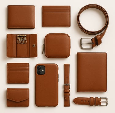 Small leather goods including wallets, belts and pouches, export quality accessories