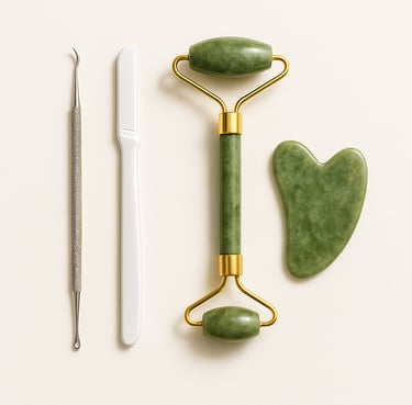 Skin care tools including jade rollers and facial massage tools for beauty treatment, export quality