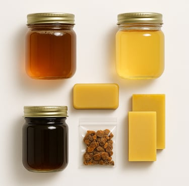 Natural honey and bee products including beeswax, export quality