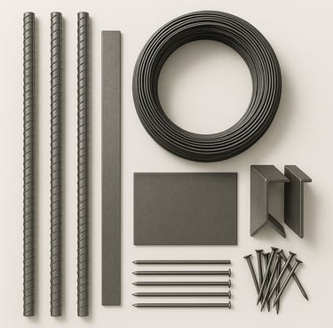 Steel and metal products including rods, sheets and fasteners for structural construction, export gr