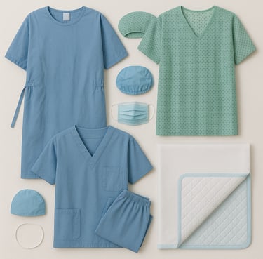 Hospital and medical textiles including scrubs and linens
