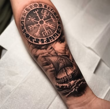 Viking ship tattoo in Kaunas Vigvisir tattoo