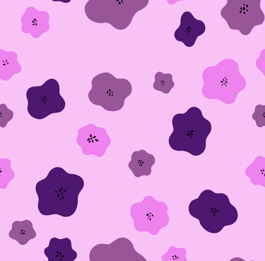 A seamless pattern with small different shades of purple flowers on a light purple background.