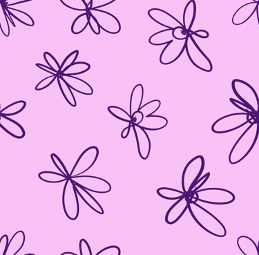 A seamless pattern featuring purple flowers in one line style on a light purple background.