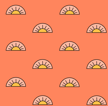 A seamless pattern featuring orange and yellow suns on a peach background.