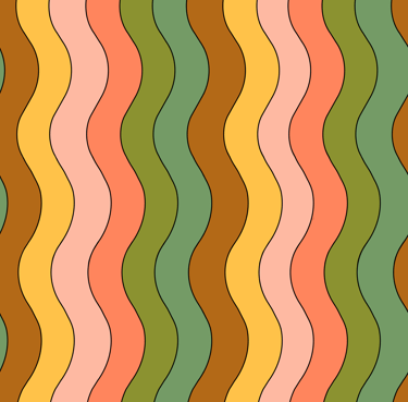A seamless pattern with wavy lines in shades of green, brown, yellow & peach.