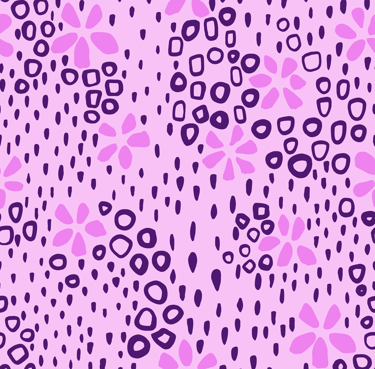 A seamless pattern with abstract shapes in various shades of purple and pink.