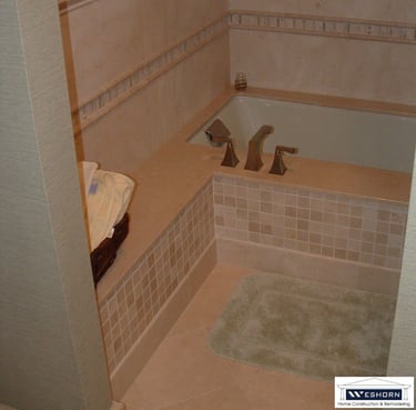Custom tile installation around shower walls and bathroom flooring in Lake Forest IL.