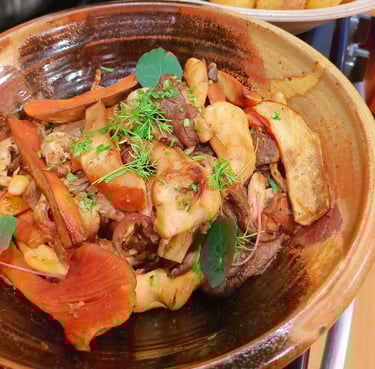 roasted wild mushroom medley- lobster, chanterelle. Portland chef gluten free dairy-free vegan