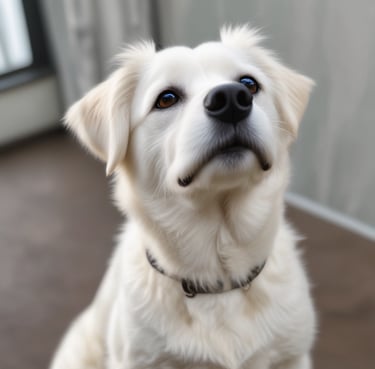A happy dog sitting attentively next to its owner during a training session outdoors.