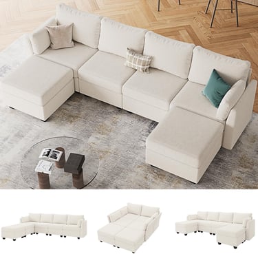 U-Shaped Storage Modular Sleeper Sofa