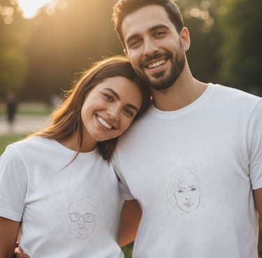 couple portant un t-shirt bio personnalsié avec portrait simple