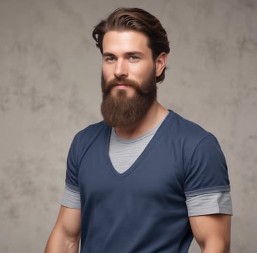 A happy young man with a fresh haircut smiling inside a modern barbershop.