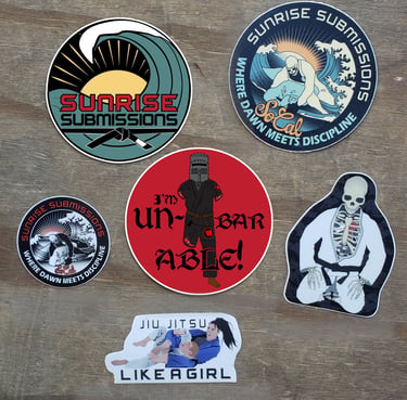 jiu-jitsu stickers Like a Girl, sunrises submissions, and im un-bar-able