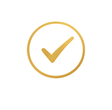 A minimalist golden check mark icon inside a circle on a black background, representing success and approval.