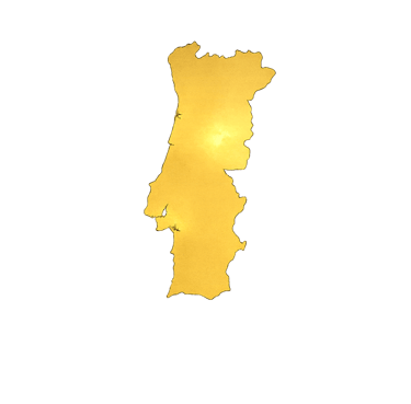 A golden silhouette map of Portugal set against a solid black background.