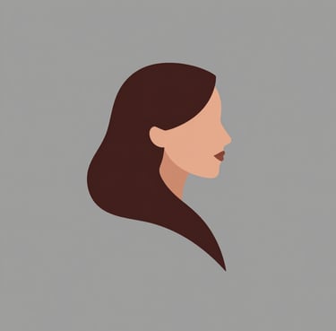 Flat vector illustration of a woman's profile with long brown hair against a gray background.