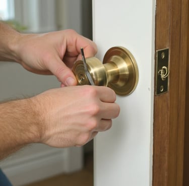 Locksmith installing door lock
