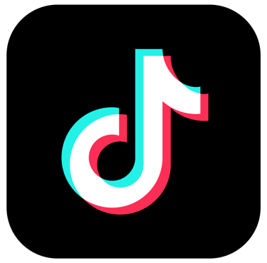 Red, white, and teal TikTok logo on a black square background