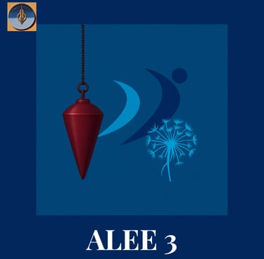 les logos NERTI et Access Bars avec un pendule devant. Le tout sur fond bleu