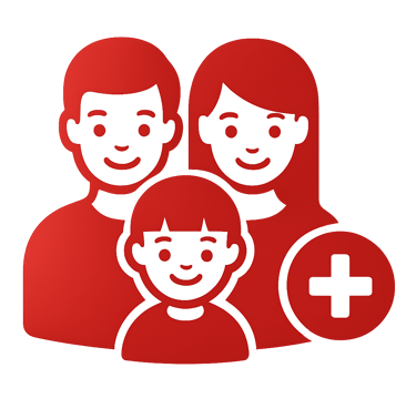 Rodzina z krzyżem medycznym – ikona ubezpieczenia życia i zdrowia