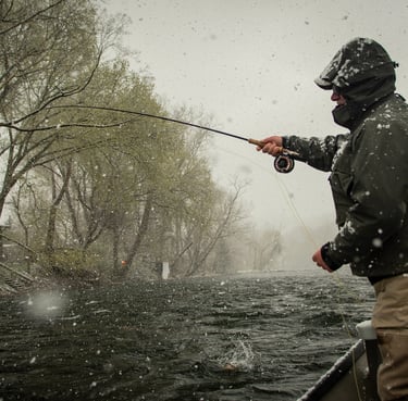 Fishing in the snow on the Watauga River.
