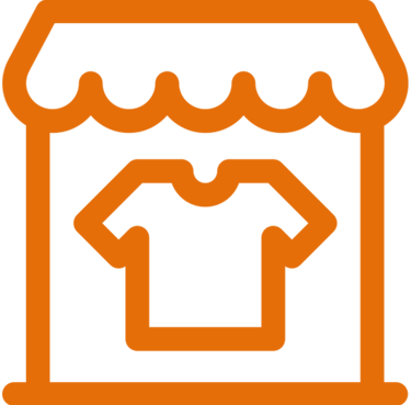 icone de loja de roupas em cor laranja com o fundo transparente