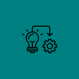 a light bulb and a gear