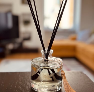 elegant verve reed diffuser on wooden table