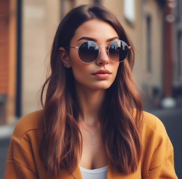 A smiling young woman holding a smartphone, with social media icons floating around her.