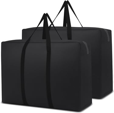 two large black bags with black straps