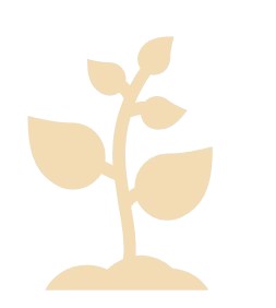 Minimalist beige icon of a growing plant seedling sprouting from soil.