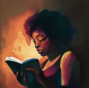 Gen AI watercolor - black woman reading a book