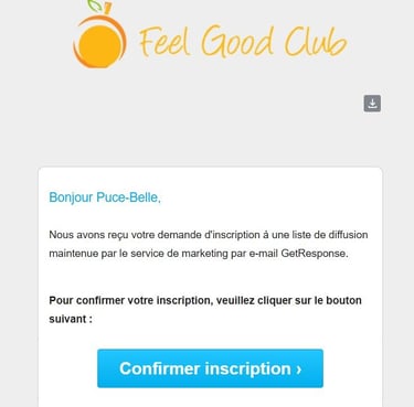 Aperçut du mail que vous allez recevoir dans votre messagerie pour confirmer votre inscription