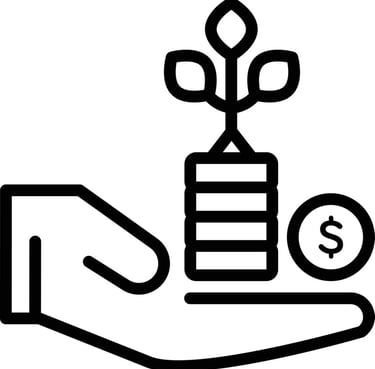 a hand holding a coin and a plant
