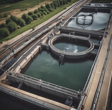 An industrial setting with enzymes being applied in wastewater treatment.