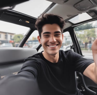 A close-up of fashion accessories including a black belt with a silver Medusa logo buckle, a rose gold analog watch with a black strap, and a folded red tie on top of blue and white clothing material.