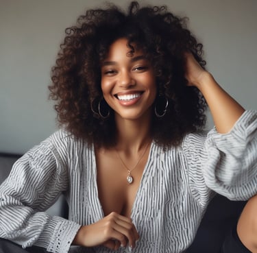 A close-up view of hands receiving a manicure, with a technician wearing blue gloves applying nail care. The nails are polished and well-groomed.