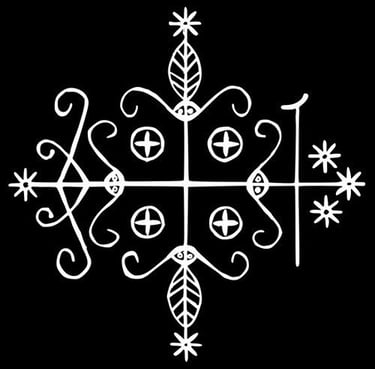 a white and black magic symbol that represents the deity 'papa legba