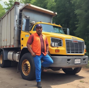 A person with glasses and a beard is sitting at a white desk, working on a laptop. They are wearing an orange t-shirt with text on it. The surroundings include a brightly colored office space with a predominantly yellow theme. There is a wall with the words 'Digital Agency' and a glass partition featuring playful icons.