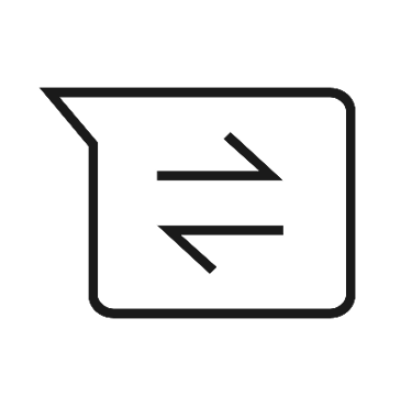Icon of a conversation bubble with arrows going either way