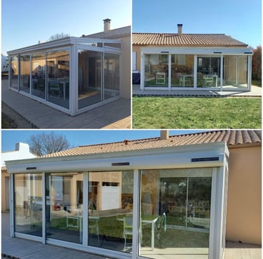 verranda composée de volets roulants solaires posée par l'artisan menuisier en Vendée