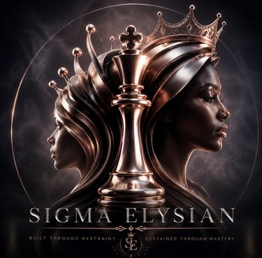 Elegant rose gold chess king piece centered between two female profiles wearing ornate crowns.