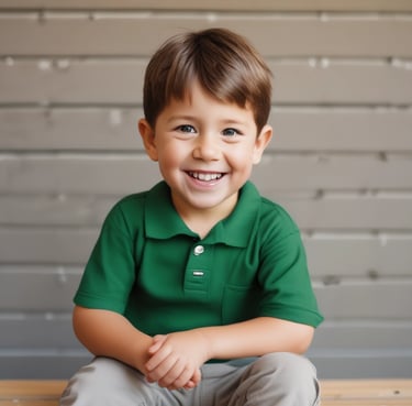 young boy in green shirt