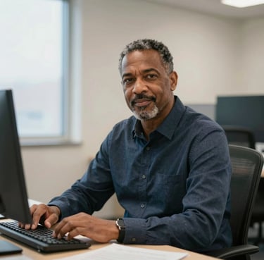 A smiling customer giving a thumbs up in front of a branded display.