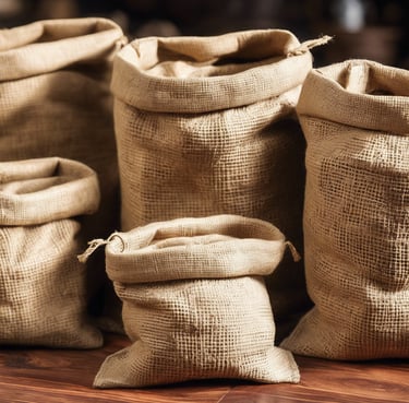 a pile of bags of coffee beans and coffee beans