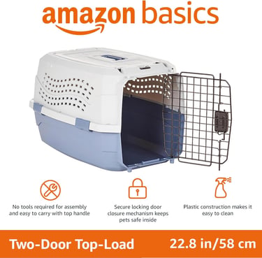 Amazon Basics Two-Door Top-Load Hard-Sided Pet Travel Carrier, 58.4 cm